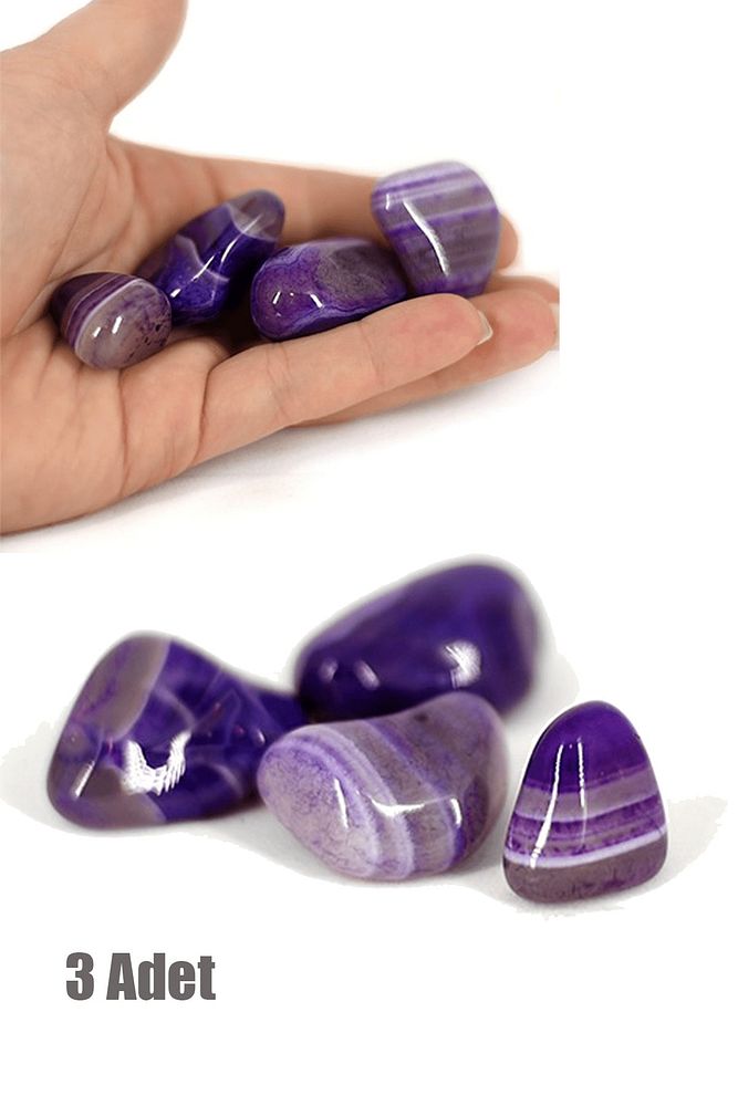 Sertifikalı Cilalı Doğal Mor Akik Taşı Kütle - 3 Adet