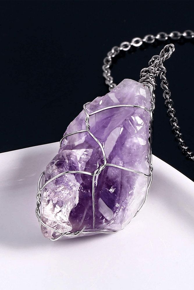 Sertifikalı A Kalite Doğal Ametist Taşı Kolye (3-4 Cm)