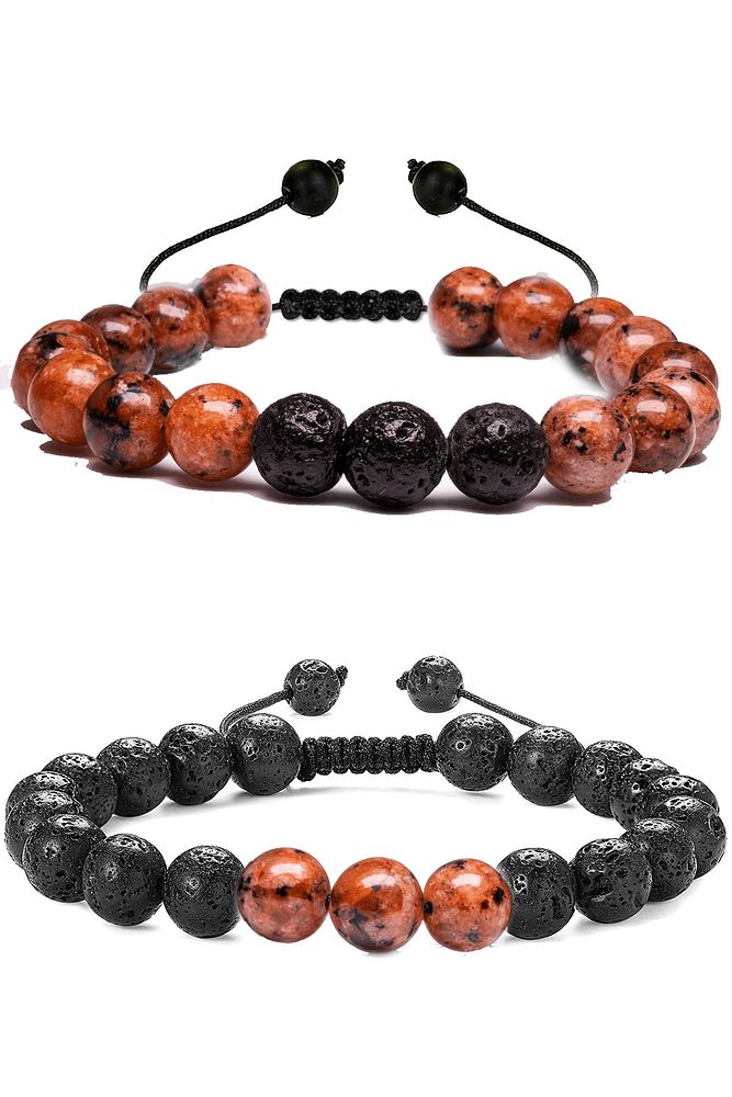 Sertifikalı Doğal Lav  Kırmızı Mercan Taşı Bileklik Seti