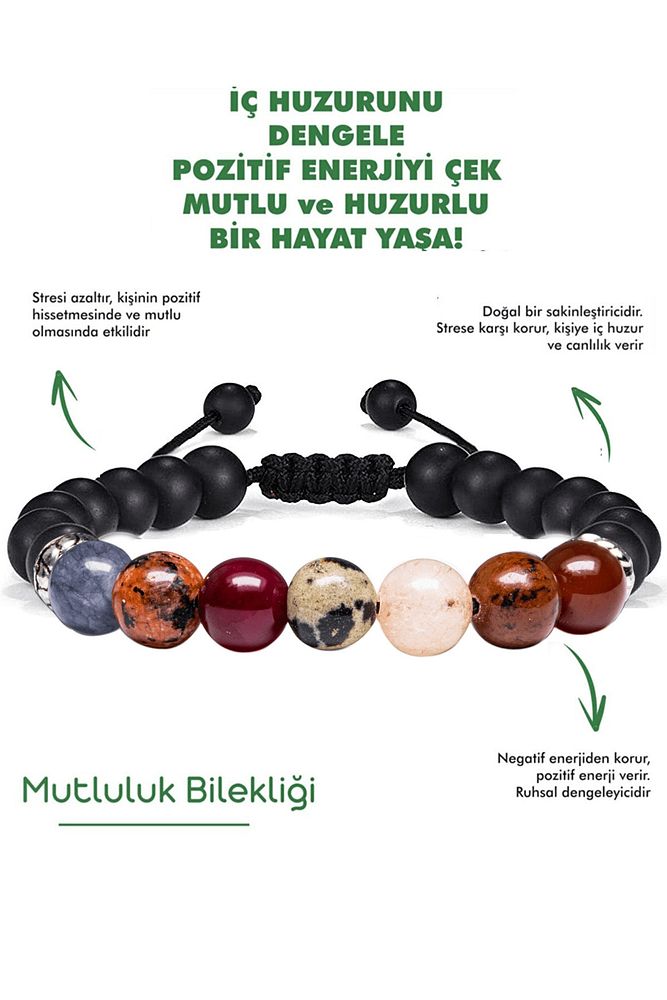 Enerji Doğal Taş Tılsım Bilekliği Akik Mercan Kalsit Jasper Oniks Taşı