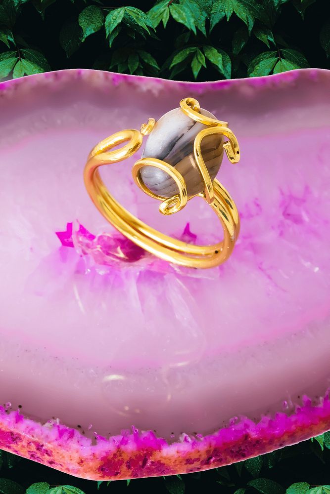 Sertifikalı Rokoko Model Siyah Beyaz Akik Taşı Yüzük - Ayarlamalı