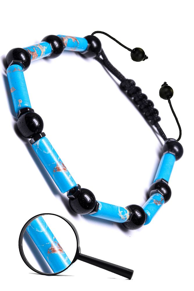 Sertifikalı Doğal Mavi Varisit Hematit Oniks Taşı Bileklik