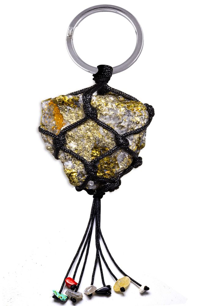 Sertifikalı Altınlı Pirit Taşı 7 Çakra Doğal Taş Anahtarlık