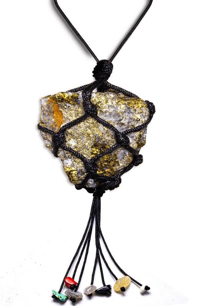 Ayarlanabilir Ham İşlenmemiş Doğal Altınlı Pirit Taşı 7 Çakra Kolye