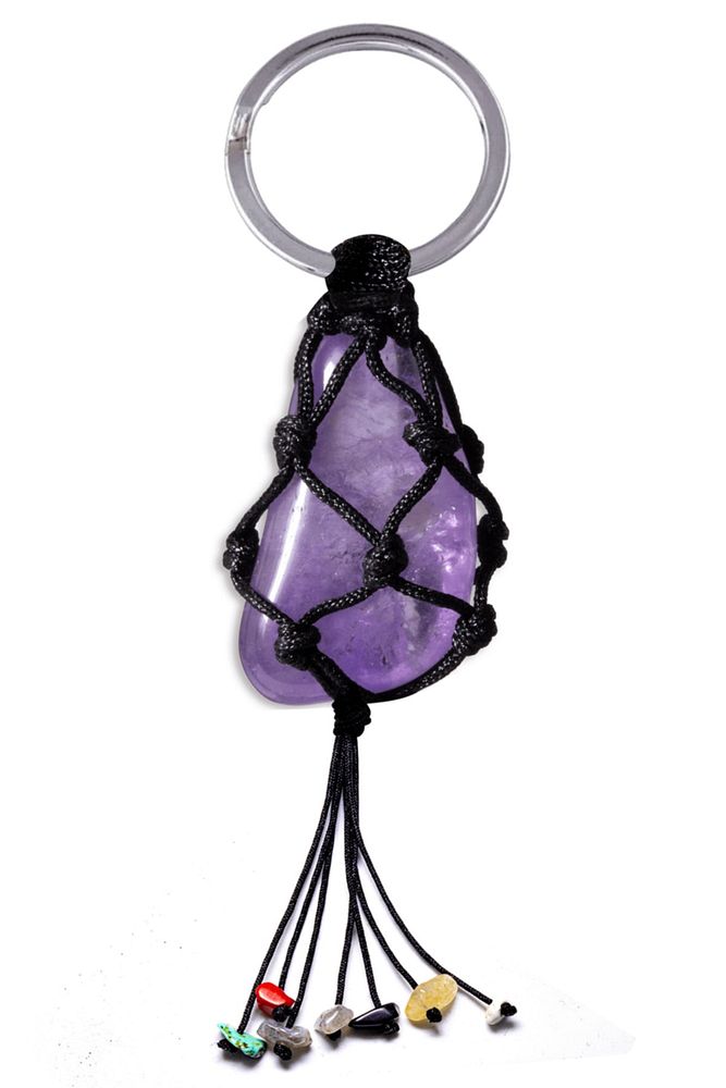 Sertifikalı Doğal Ametist Taşı 7 Çakra Anahtarlık