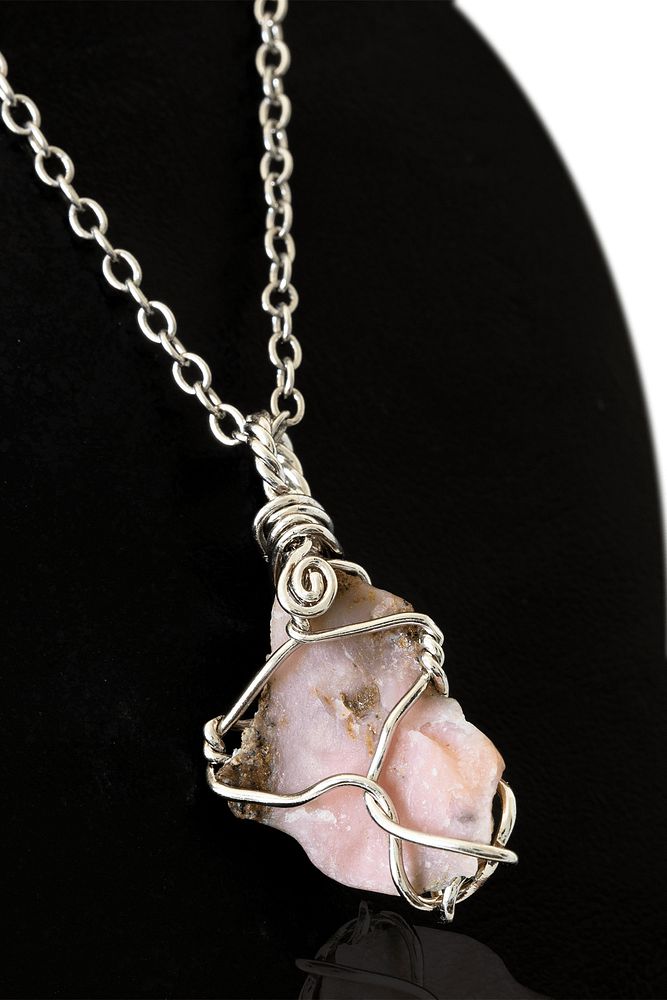 Sertifikalı Ham Işlenmemiş Tel Sargılı Afrika Pembe Opal Taşı Kolye