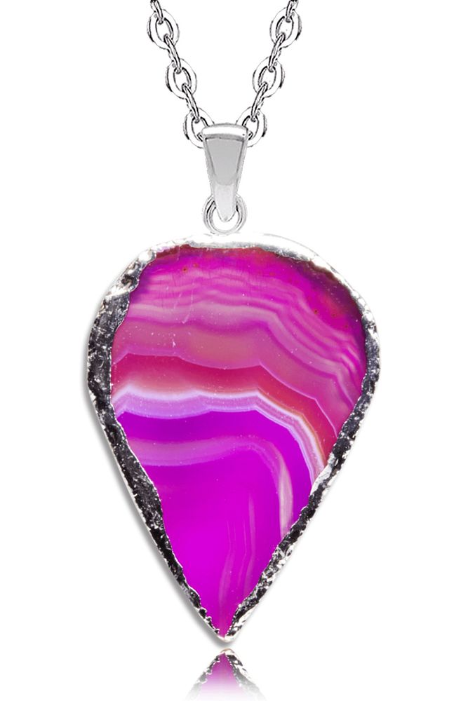 Sertifikalı Doğal Desenli Pembe Akik Taşı Kolye