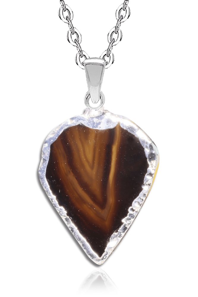 Sertifikalı Doğal Kahverengi Desenli Akik Taşı Kolye