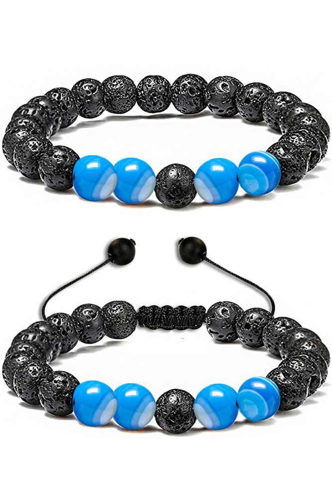 Sertifikalı Doğal Mavi Akik Volkanik Lav Taşı Doğal Taş Bileklik Seti