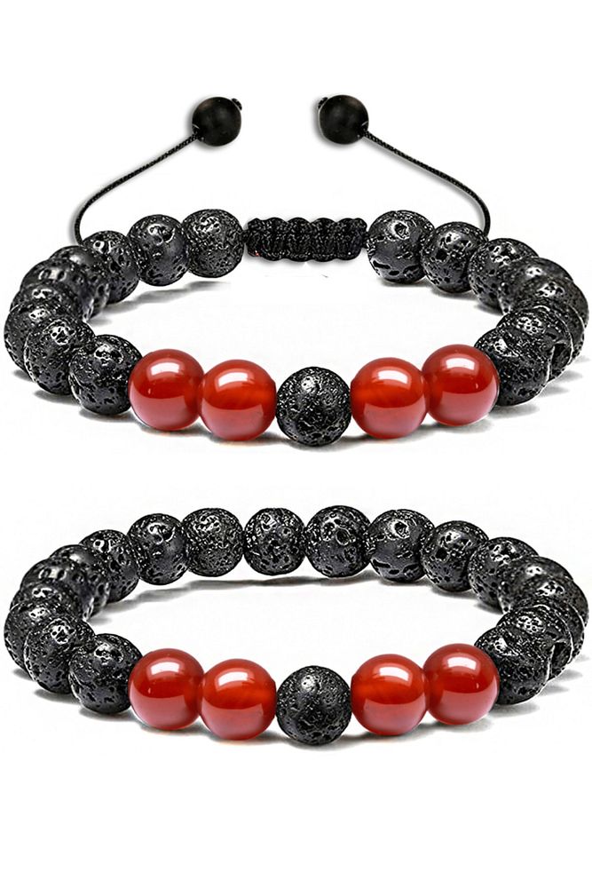 Sertifikalı Doğal Yemen Akik Volkanik Lav Taşı Doğal Taş Bileklik Seti
