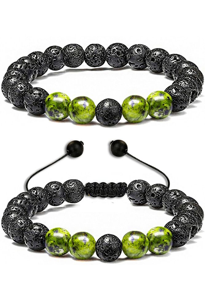 Sertifikalı Doğal Yeşim Taşı Volkan Lav Taşı Doğal Taş Bileklik Seti