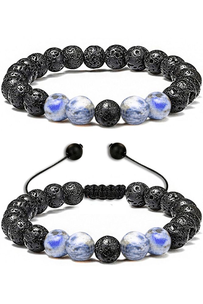 Sertifikalı Doğal Sodalit Volkanik Lav Taşı Doğal Taş Bileklik Seti