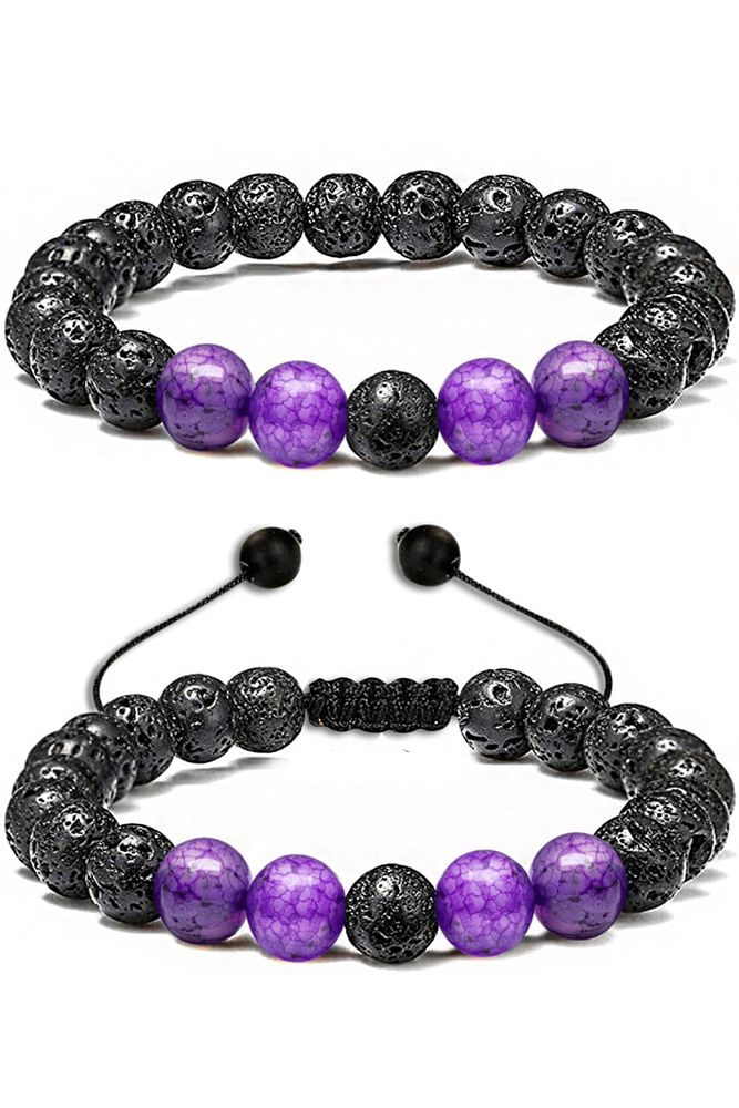 Sertifikalı Doğal Brezilya Ametist Lav Taşı Doğal Taş Bileklik Seti