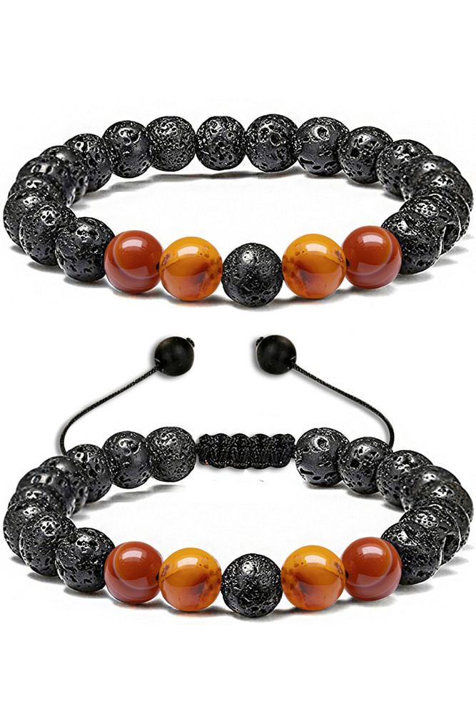 Sertifikalı Doğal Turuncu Akik Taşı Volkan Lav Taşı Doğal Taş Bileklik Seti
