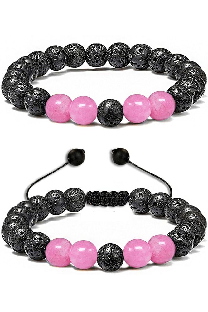 Sertifikalı Doğal Pembe Kuvars Volkanik Lav Taşı Doğal Taş Bileklik Seti