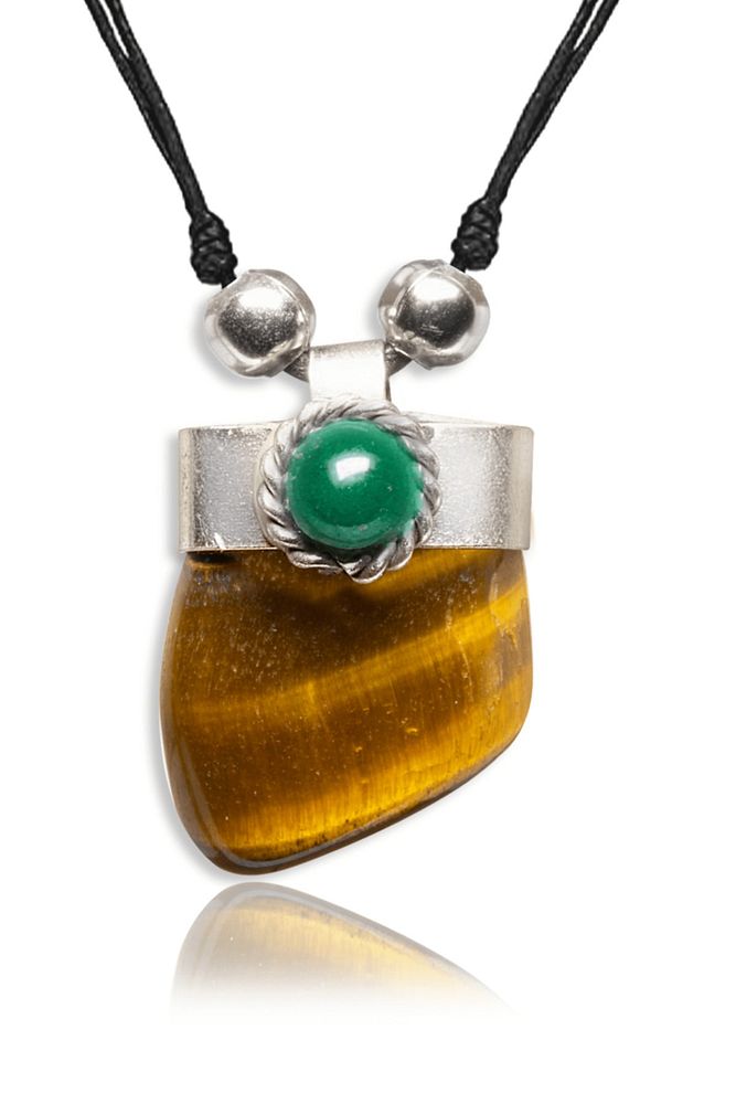 Sertifikalı Pirit Yeşil Akik Mineli Doğal Kaplan Gözü Taşı Kolye