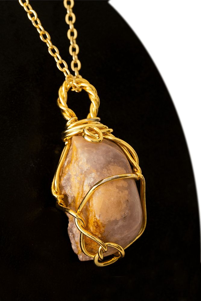Sertifikalı Gold Tel Sargılı Ham Lepidolit Taşı Kolye - Huzur ve Dengesel Duygu Taşı