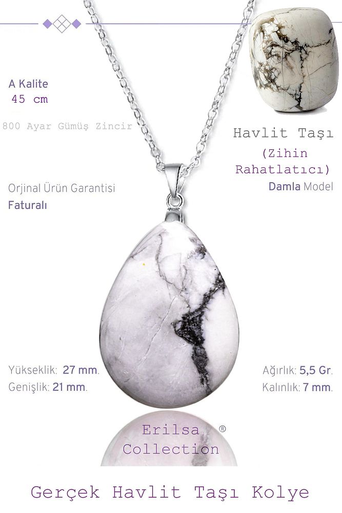 Sertifikalı Damla Model Havlit Taşı Kolye (GÜMÜŞ APARATLI)