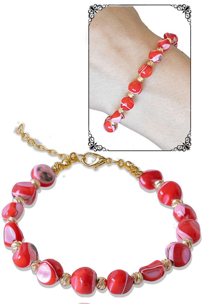 Sertifikalı Kırmızı Sedef Taşı Bileklik - Ayarlamalı