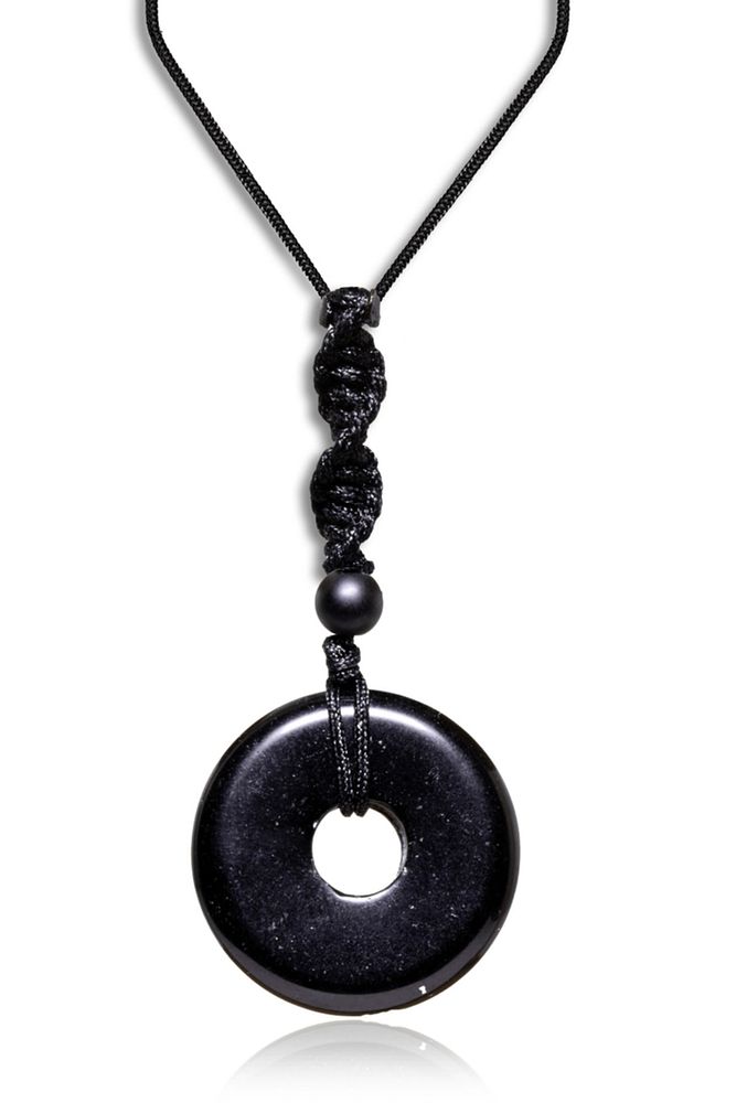 Sertifikalı Ayarlanabilir Doğal Obsidyen Taşı Kolye