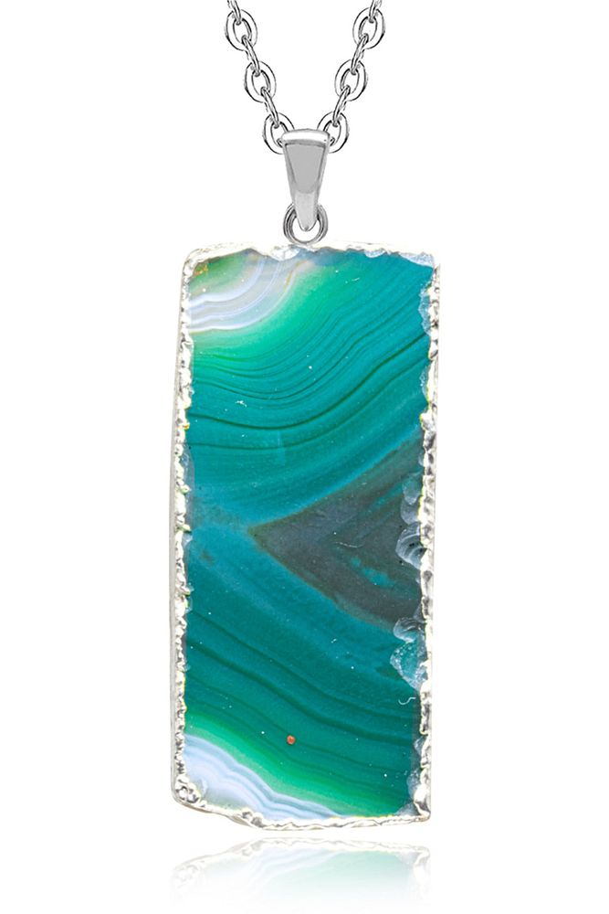 Sertifikalı Doğal Desenli Yeşil Akik Taşı Doğal Taş Kolye