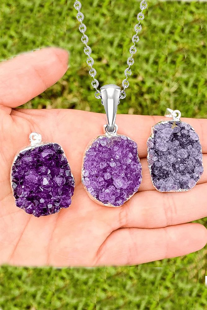 Doğal Yüksek Kalite Doğal Druze Ametist Taşı Kolye