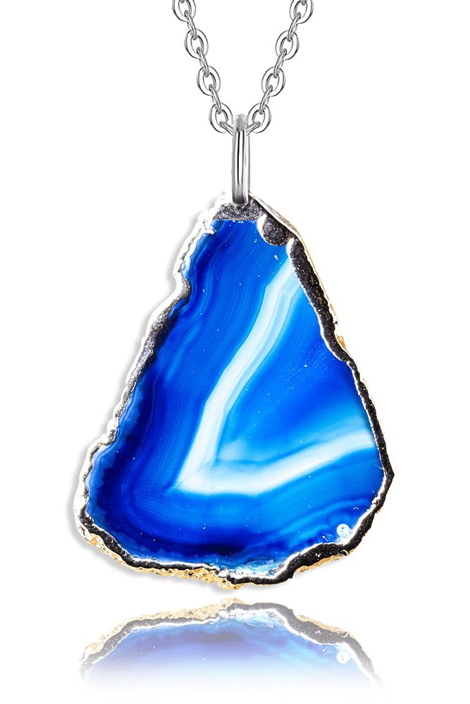 Kalite Doğal Desenli Mavi Akik Taşı Kolye