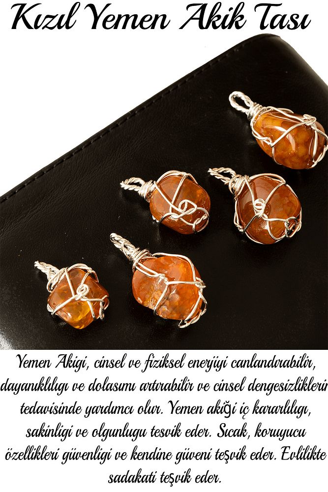 Sertifikalı Gümüş Tel Sargılı Doğal Kızıl Yemen Akik Taşı Kolye – 20-25 mm Koruma ve Denge Taşı