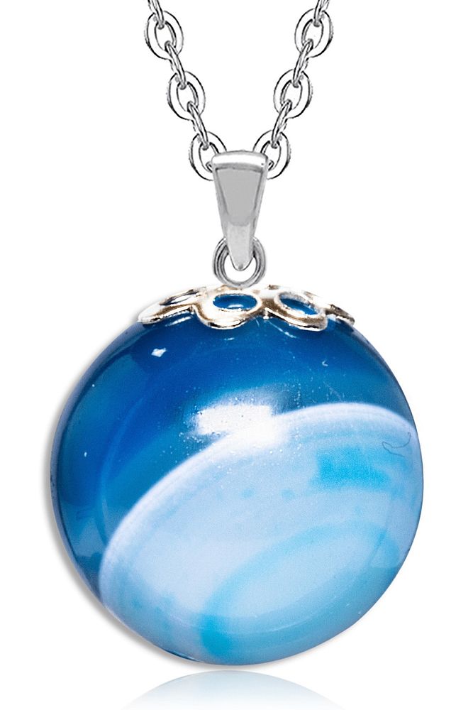 Sertifikalı Doğal Mavi Akik Taşı Kolye