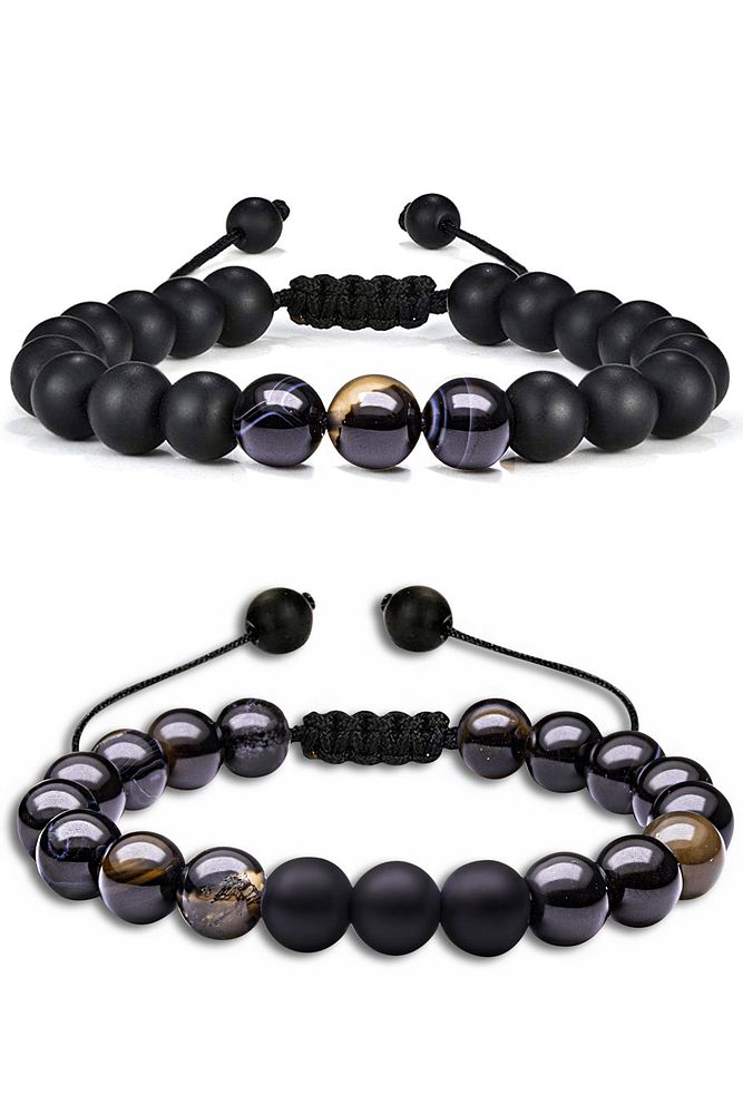 Sertifikalı Doğal Siyah Akik Oniks Taşı Doğal Taş Bileklik Seti