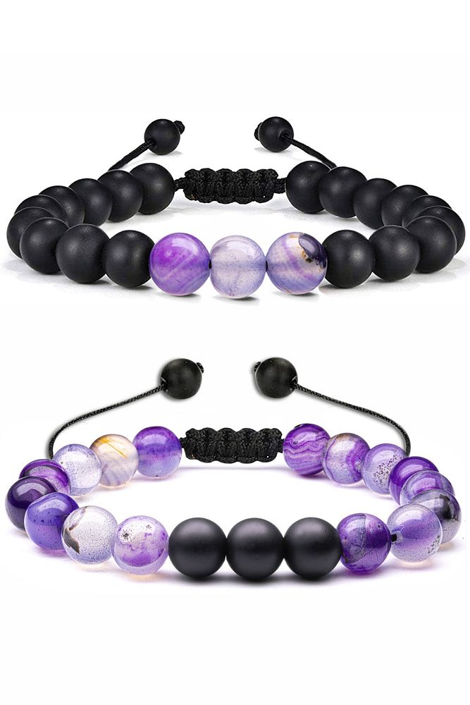 Sertifikalı Doğal Ametist Oniks Taşı Doğal Taş Bileklik Seti