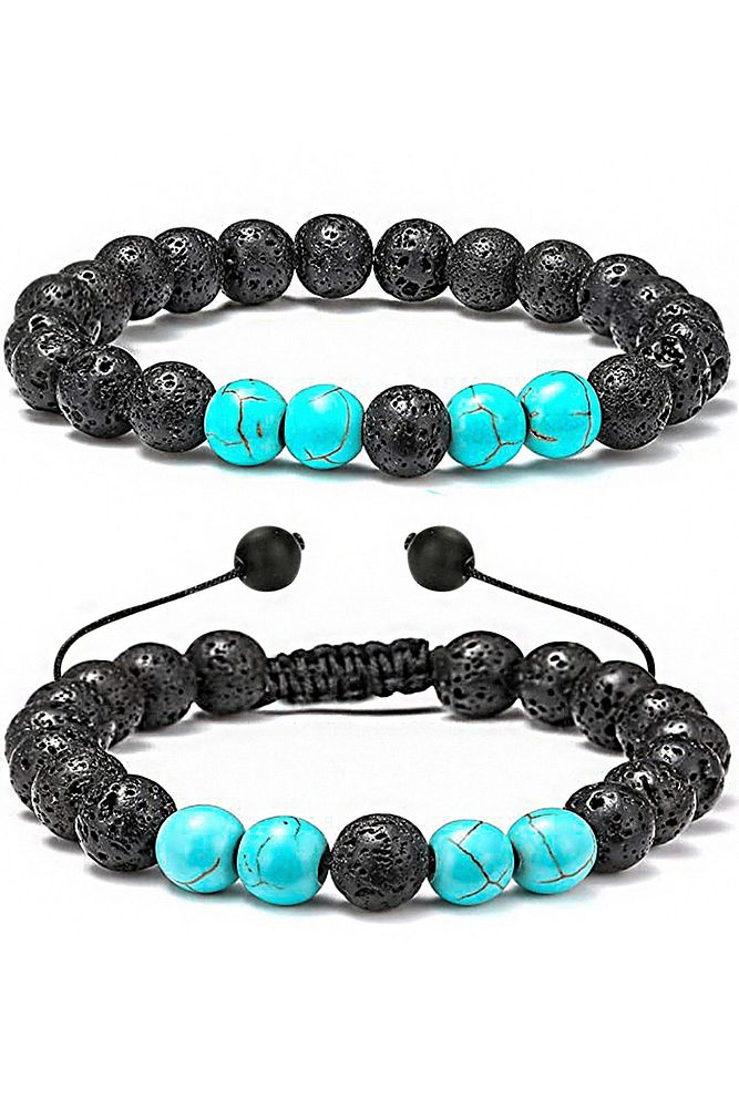Sertifikalı Doğal Turkuaz Volkanik Lav Taşı Doğal Taş Bileklik Seti