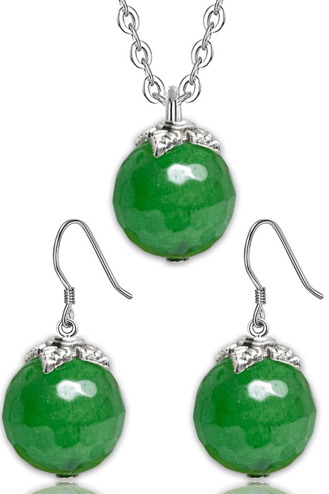 Sertifikalı Doğal Yeşil Aventurin Taşı Kolye Küpe Seti