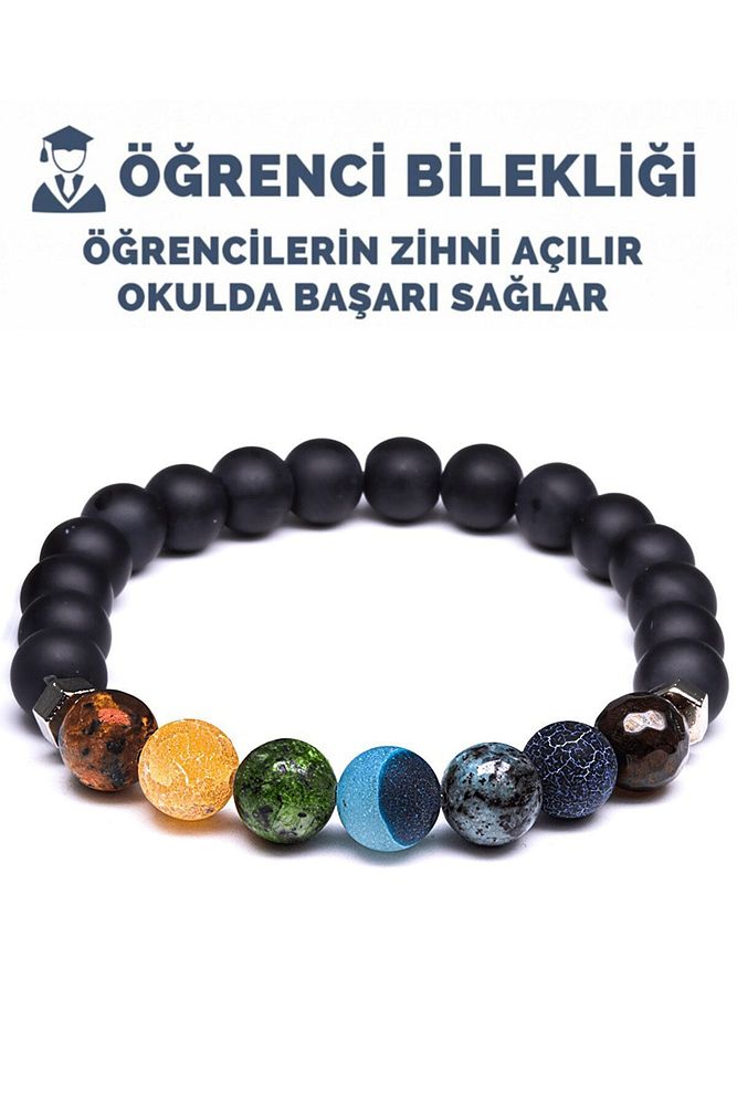 Öğrenci Bilekliği Doğal Mercan Akik Yeşim Azurit Oniks Taşı Başarı Bileklik