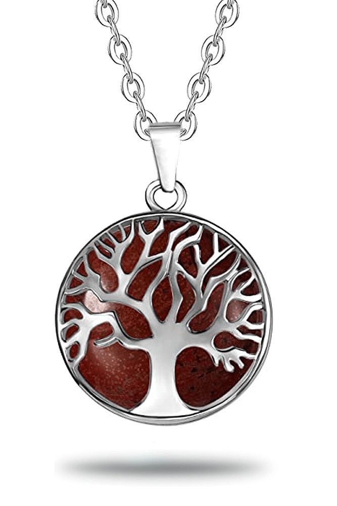 Sertifikalı Çift Taraflı Doğal Taş Mercan Taşı Hayat Ağacı Kolye