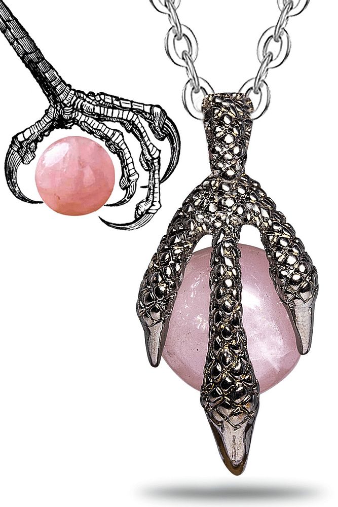 Sertifikalı Pençe Doğal Pembe Gül Kuvars Taşı Kolye