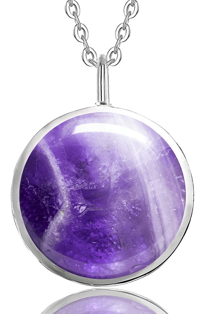 Sertifikalı Çift Taraflı Doğal Ametist Taşı Kolye