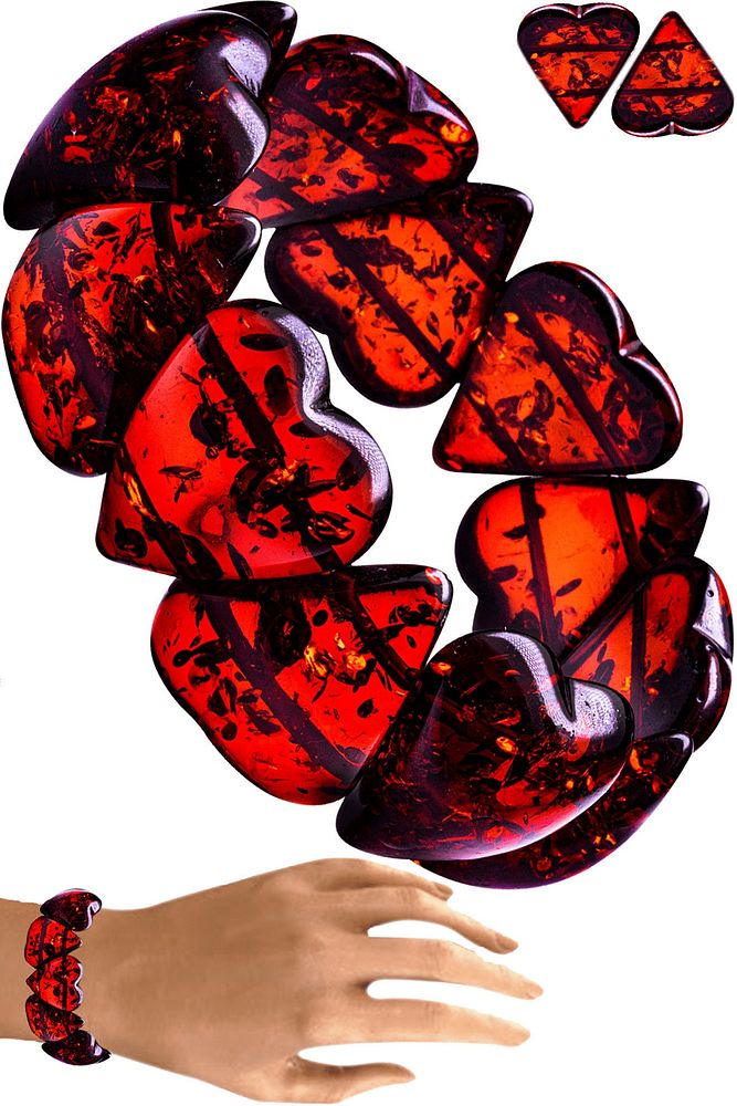 Sertifikalı Kalp Model Kırmızı Unisex Rolex Beyrut Fosilli Damla Kehribar Bileklik