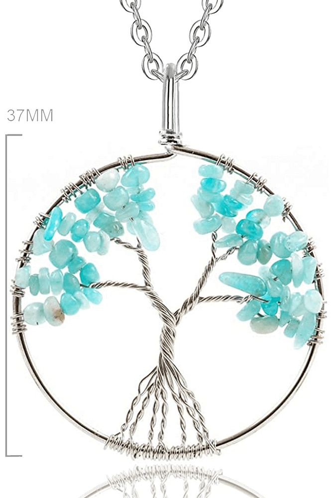 Sertifikalı Doğal Akuamarin Taşı Hayat Ağacı Kolye