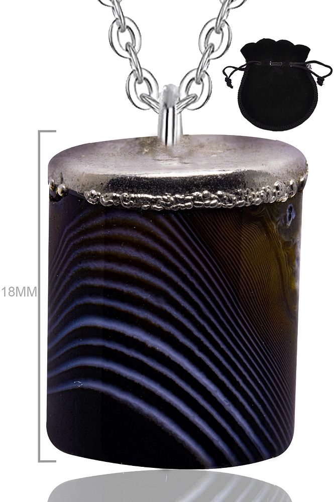 Sertifikalı Doğal Desenli Siyah Akik Taşı Kolye