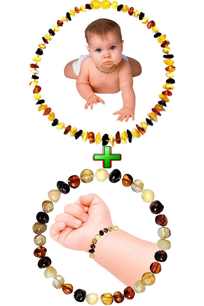 Sertifikalı Multicolor Doğal Damla Kehribar Bebek Diş Kolyesi Bileklik Seti