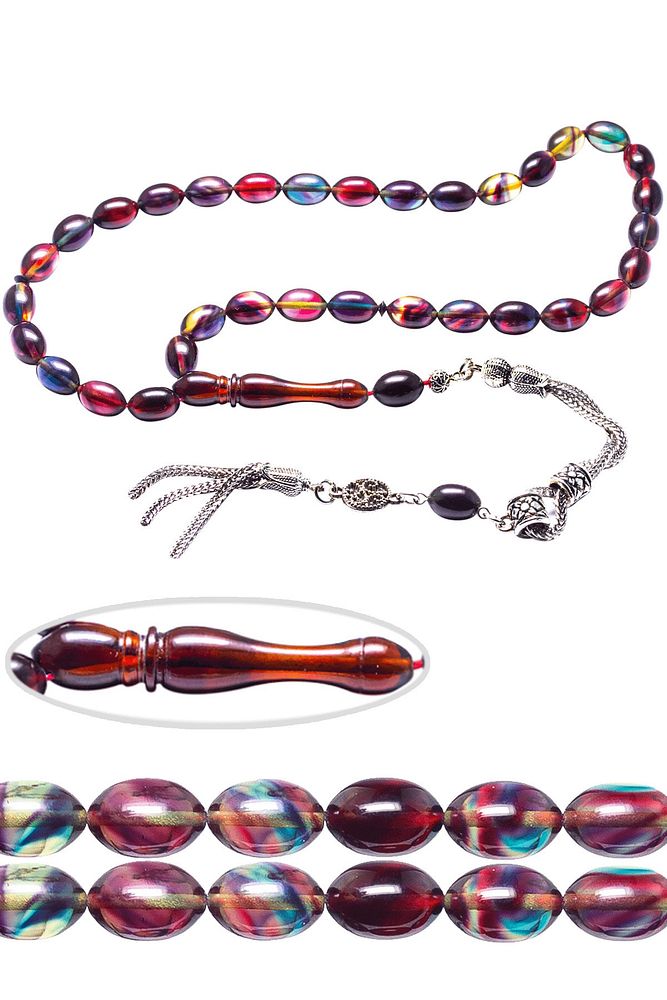 Renk Cümbüşü Burgulu Püsküllü Ateş Kehribar Tesbih