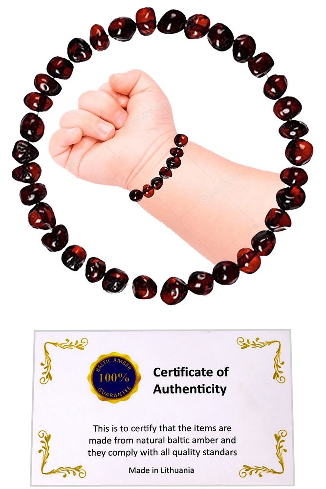 Sertifikalı Koyu Vişne Renk Baltık Doğal Damla Kehribar Bebek Bileklik