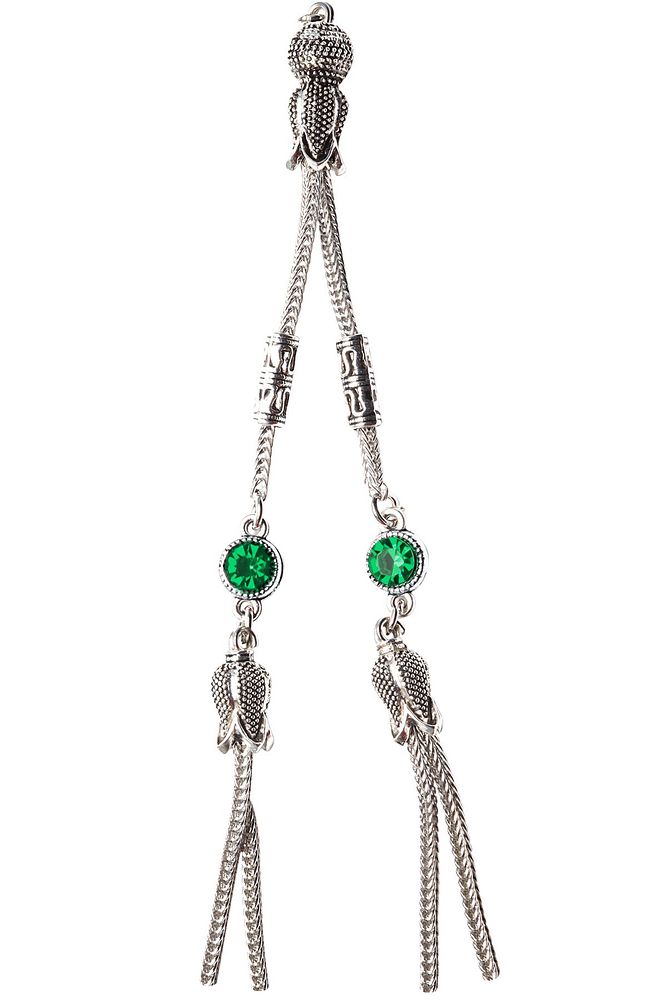 Kararmaz Yeşil Zirkon Taşlı 2'li Düşük Ayar Gümüş Tesbih Püskülü