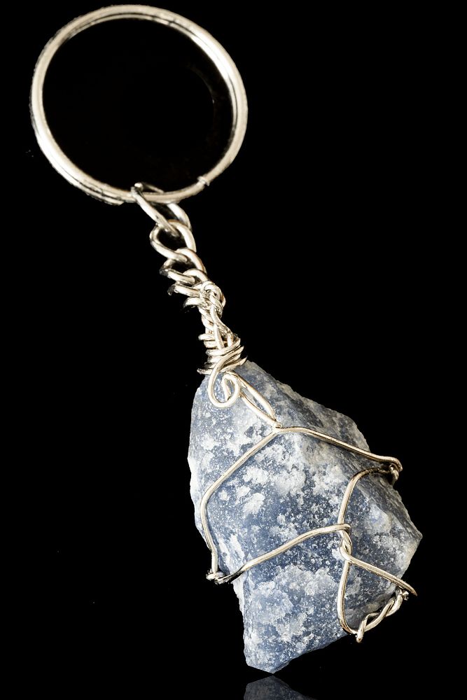 Sertifikalı Tel Sargılı Ham Işlenmemiş Angelit Melek Taşı Anahtarlık