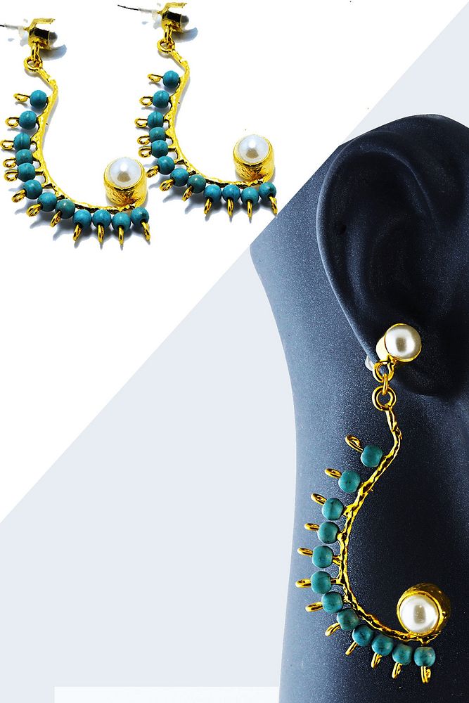 Sertifikalı Doğal Istiridye Inci Firuze Taşlı Küpe