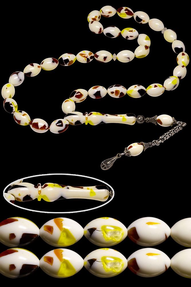 Sertifikalı Kral Püskül Beyaz Renk Parçalı Arizona Toz Kehribar Tesbih