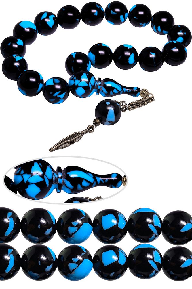 Sertifikalı Kral Püskül Efe Maskot Mavi Siyah Arizona Toz Kehribar Tesbih