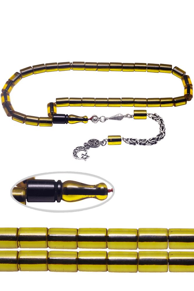 Kral Püsküllü Kesme Kesim Sarı Siyah Renkli Ateş Kehribar Tesbih