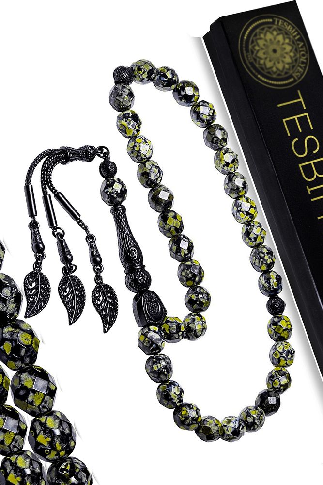 Sertifikalı Siyah Nikel Püsküllü Yeşil Doğal Akik Taşı Tesbih